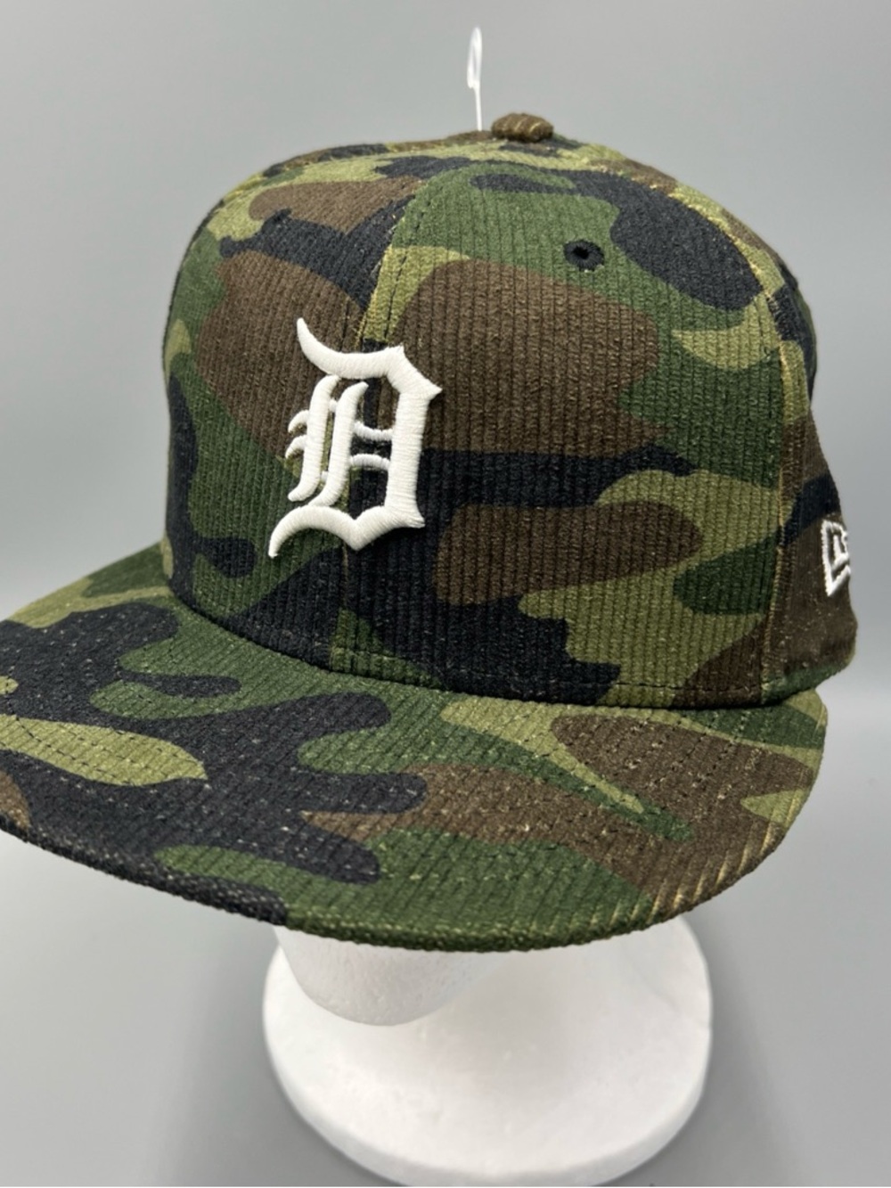 New Era 59fifty Camo Corduroy Detroit Tigers Hat, Baseball Green MLB Cap, 7 1/4